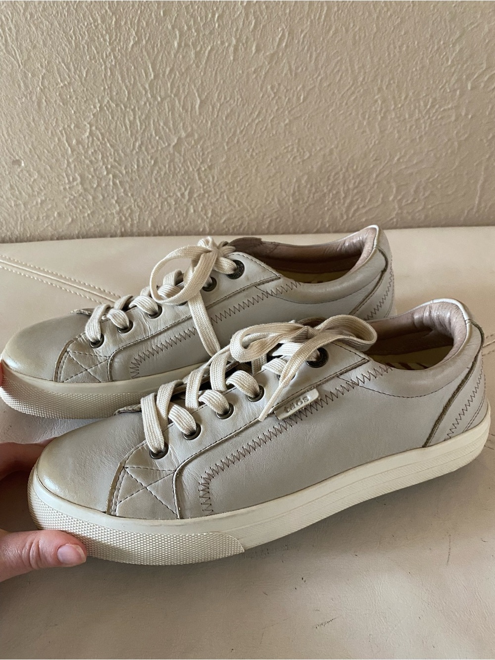 Taos Leather Sneakers Plim Soul Lux Oyster Gray Taupe Neutral Size 9.5 - Picture 3 of 13